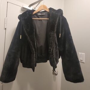 Zara Black Faux Fur Jacket
